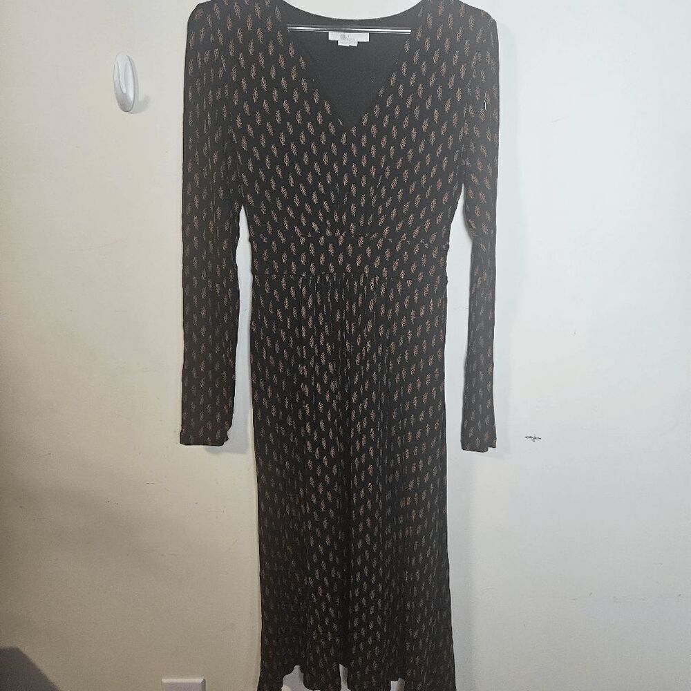 Boden Ferne Leaf Print Jersey Midi Dress Women's Black/Brown Size 10Petite